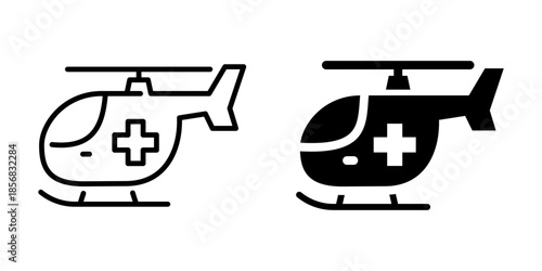 Rescue helicopter icon. Line and silhouette style.