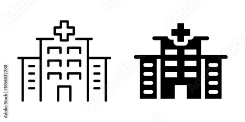 Hospital building icon. Line and silhouette style.