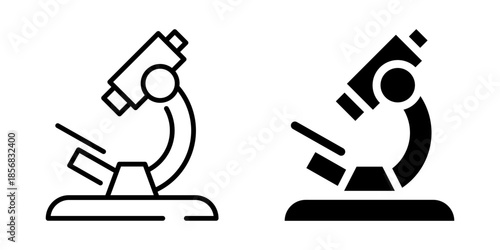 Medical microscope icon. Line and silhouette style.