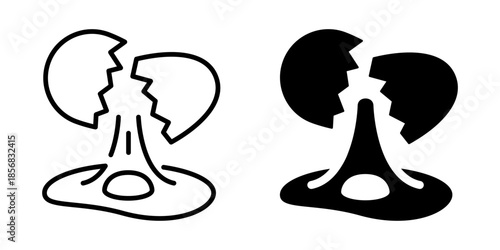 Cracked egg icon. Line and silhouette style.
