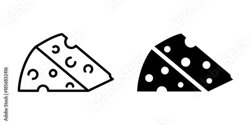 Cheese icon with holes. Line and silhouette style.