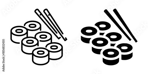 Sushi icon with chopsticks. Line and silhouette style.