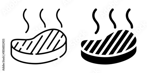 Grilled steak icon. Line and silhouette style.