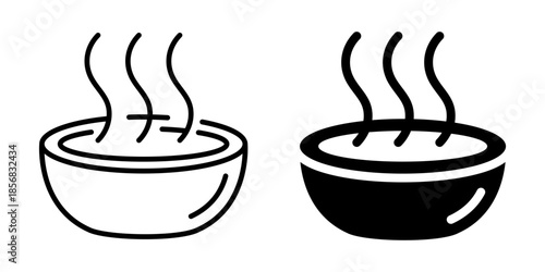 Hot soup bowl icon. Line and silhouette style.