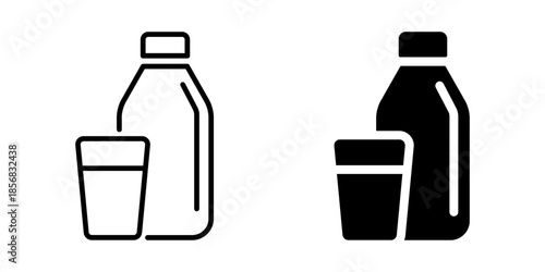 Milk bottle and glass icon. Line and silhouette style.