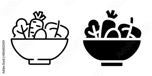 Salad bowl icon. Line and silhouette style.