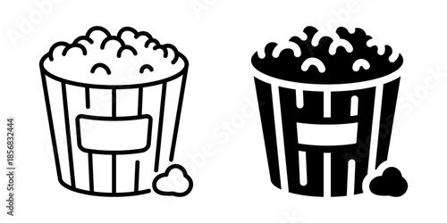 Popcorn bucket icon. Line and silhouette style.