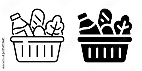 Grocery basket icon full. Line and silhouette style.