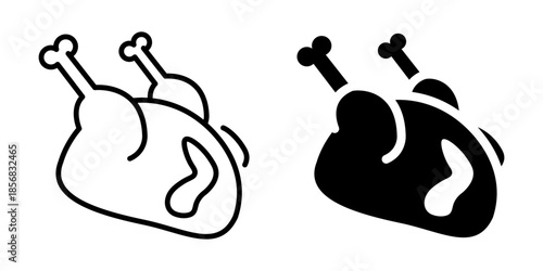 Roasted turkey icon. Line and silhouette style.
