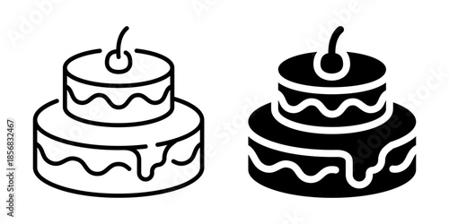 Layered cake icon. Line and silhouette style.