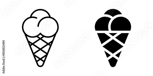 Ice cream cone icon. Line and silhouette style.