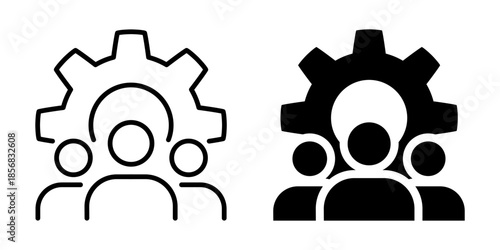 Team management gear concept icon. Line and silhouette style.