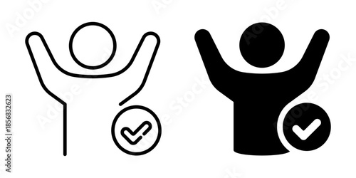 Approved person success checkmark icon. Line and silhouette style.