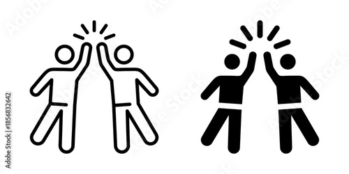 High five teamwork success icon. Line and silhouette style.