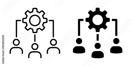Workflow management teamwork gear icon. Line and silhouette style.