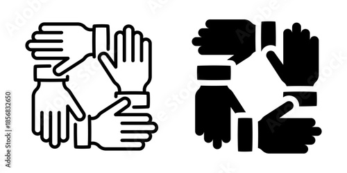 Joined hands teamwork unity icon. Line and silhouette style.