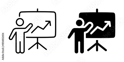Business presentation growth analytics icon. Line and silhouette style.