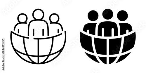 Global community people network icon. Line and silhouette style.