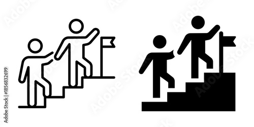 Leadership support success goal icon. Line and silhouette style.