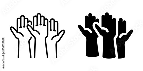 Raised hands volunteering participation icon. Line and silhouette style.