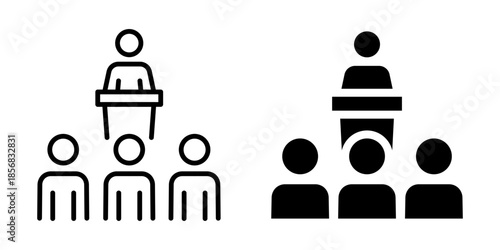 Public speaking presentation audience icon. Line and silhouette style.