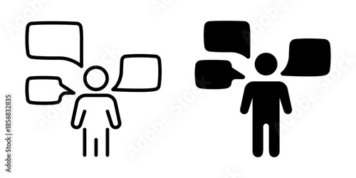 Person communication speech bubbles icon. Line and silhouette style.
