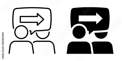 Silhouette and linear style people with communication dialog bubbles