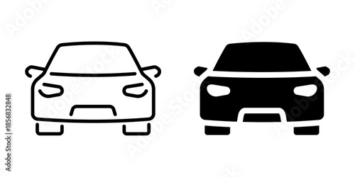 Minimalistic car icons: outline and filled designs for automotive projects