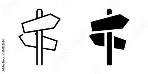 Minimalist silhouette road signs on white background