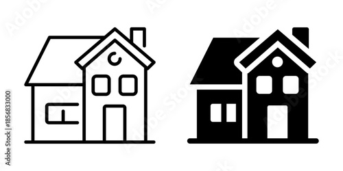 Simple outline and solid house icons: minimalistic housing symbols for modern design