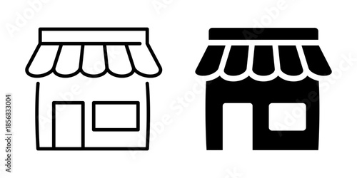 Outline and silhouette icons of a small storefront building