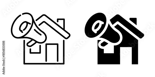 House marketing icons: bold and linear megaphone designs for real estate promotion