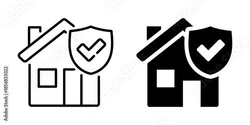 House security icons: outline and solid styles with checkmark shield symbol
