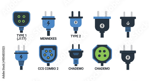 Electric Vehicle Charging Plugs - Types 1, 2, Mennekes, CCS Combo 2, CHAdeMO.