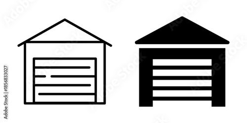 Minimalist garage icons: line and solid design for real estate and construction