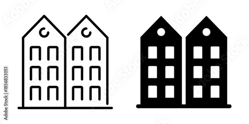 Minimalist black and white linear city buildings illustration