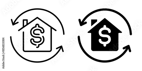 Monochrome house financial symbol with dollar sign and circular arrows