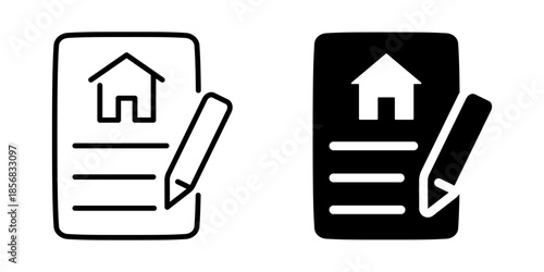 Editable checklist icon set: home document in black and white versions