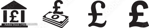 Pound currency icon set collection with money symbols for business, finance, banking and payment design.