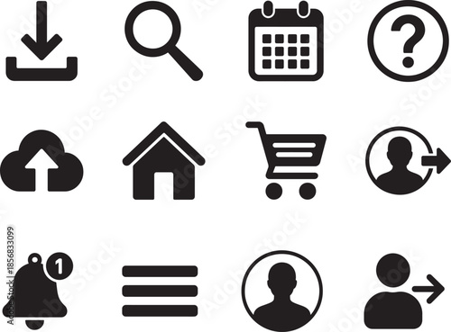 Clean line style web and UI icon set for login, cart, profile, chat and dashboard, ideal for SaaS apps.