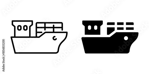 Minimalistic cargo ship icons: black and white linear designs