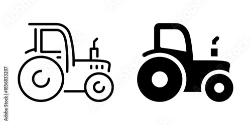 Linear and solid tractor icons for agriculture design projects