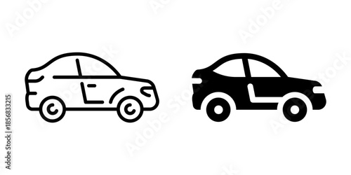 Minimalist icon set of modern car silhouette designs in black and white