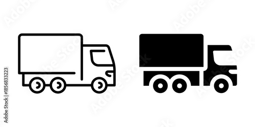 Minimalist truck icons in silhouette and linear styles for logistics design
