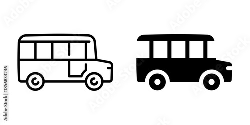 Minimalist bus icon set: bold black and white designs for transport themes