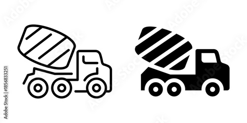 Outline and filled concrete mixer trucks side by side