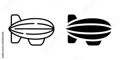 Minimalist monochrome airship icons in linear and silhouette styles