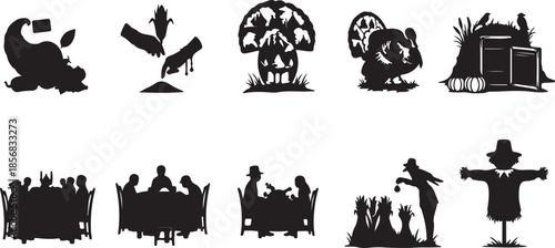 Silhouette icons of various religious and mythological figures and objects isolated on transparent background