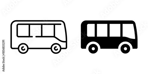 Minimalist linear and solid black white bus icons