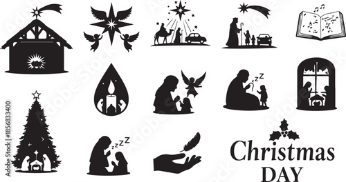 Christmas icons and symbols isolated on transparent background